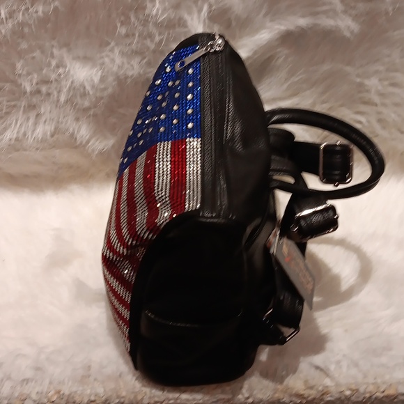 RED WHITE AND BLUE FLAG DESIGN SPARKLING RHINESTONE BACKPACK - Picture 4 of 9